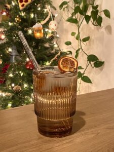 Water garnished with an orange slice