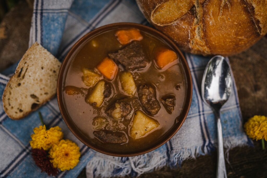 A bowl of beef stew 